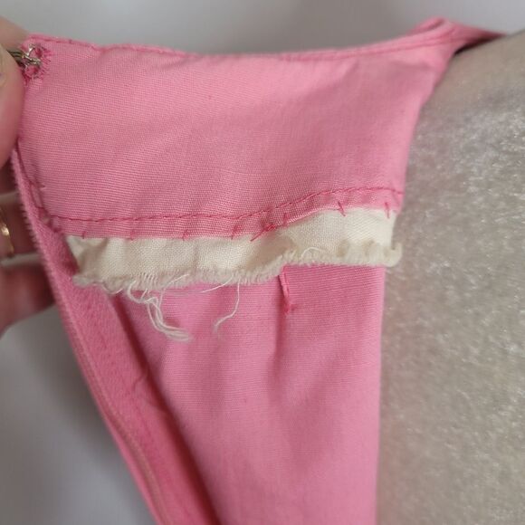 VINTAGE 60s pleated pink drop waist sleeveless dress barbiecore S - Picture 6 of 11
